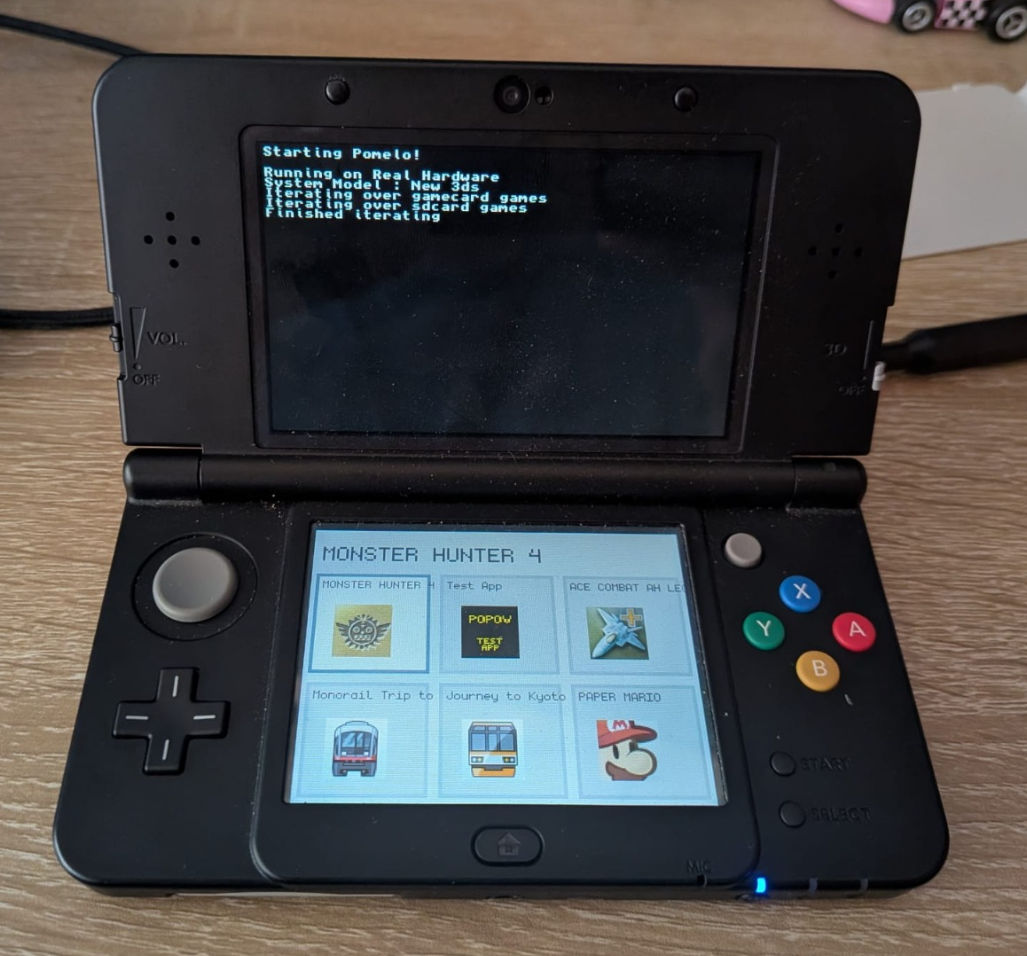 Pomelo running on a New 3DS console, showing the game grid