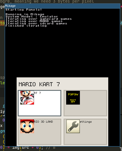 Pomelo running in the Mikage emulator, showing the game grid